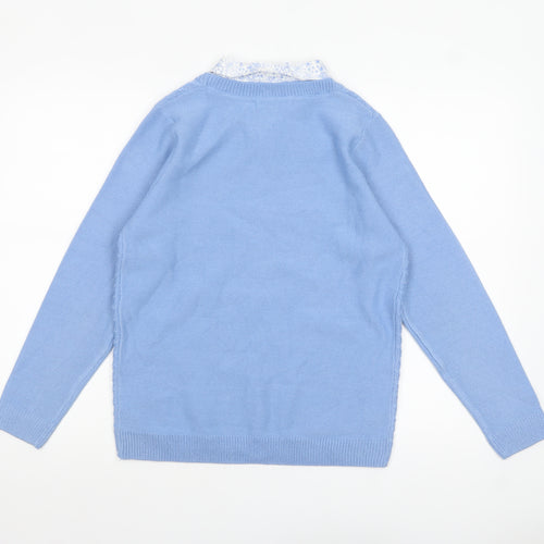 ISLE Womens Blue Knit Pullover Jumper Size S 10-12 Crew Neck