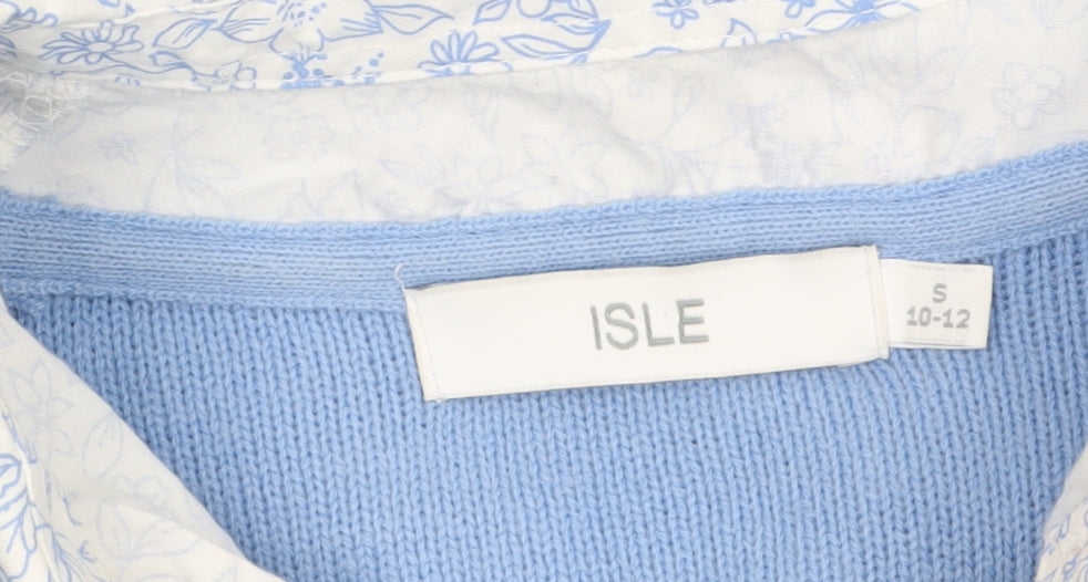 ISLE Womens Blue Knit Pullover Jumper Size S 10-12 Crew Neck