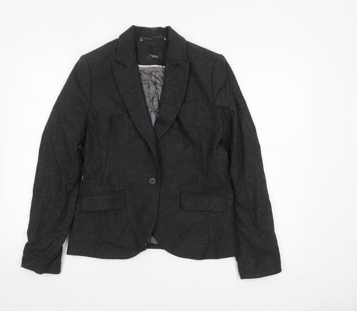 Next Women Charcoal Grey Wool Blend Single-Breasted Blazer UK 12