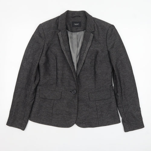 Next Women’s Grey Herringbone Blazer Size 12 Classic Single-Breasted Jacket