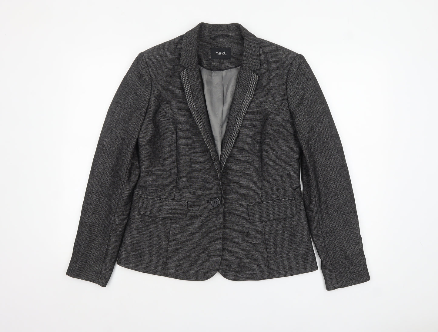 Next Women’s Grey Herringbone Blazer Size 12 Classic Single-Breasted Jacket