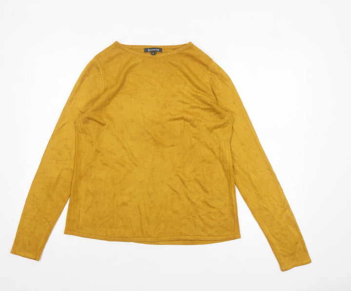 Bonmarché Women Yellow Size 12 Knit Crew Neck Pullover Jumper