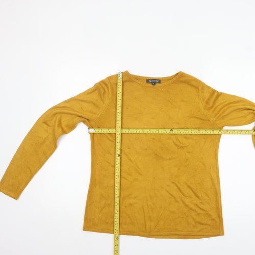 Bonmarché Women Yellow Size 12 Knit Crew Neck Pullover Jumper
