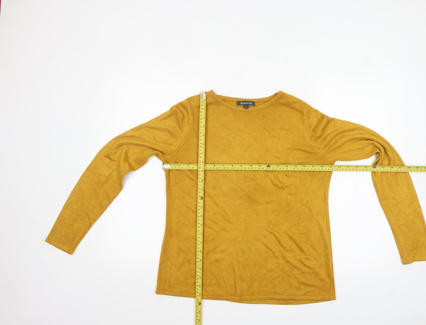 Bonmarché Women Yellow Size 12 Knit Crew Neck Pullover Jumper