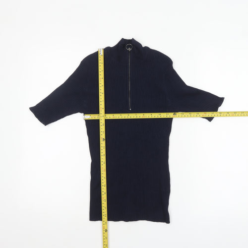 Verve Ami Women's Blue Mock Neck Short Sleeve Zip Jumper Size S