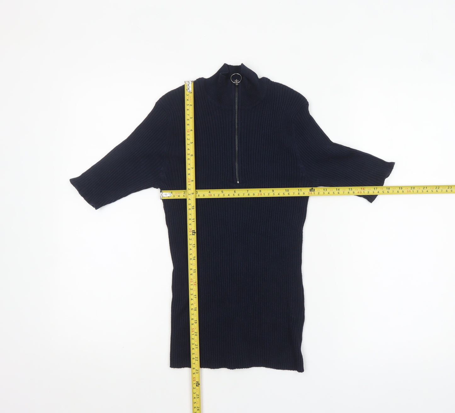 Verve Ami Women's Blue Mock Neck Short Sleeve Zip Jumper Size S