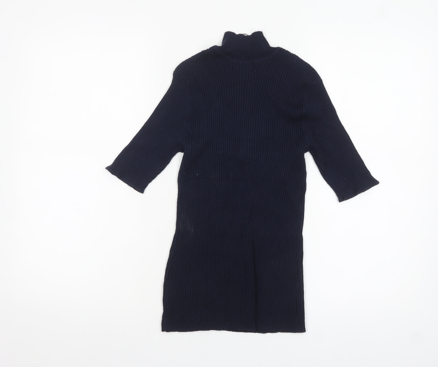 Verve Ami Women's Blue Mock Neck Short Sleeve Zip Jumper Size S