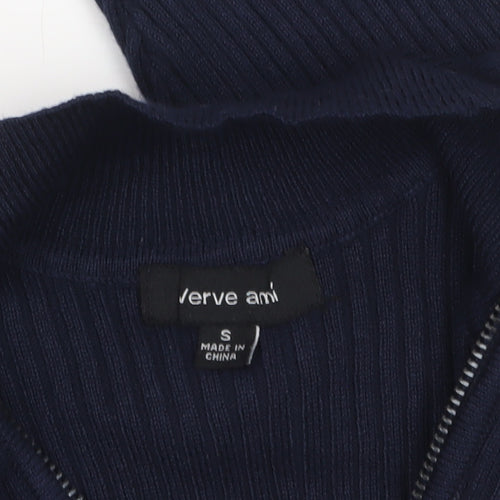 Verve Ami Women's Blue Mock Neck Short Sleeve Zip Jumper Size S