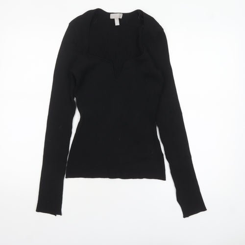 H&M Women's Black V-Neck Slim Fit Long Sleeve Pullover Jumper Size 12