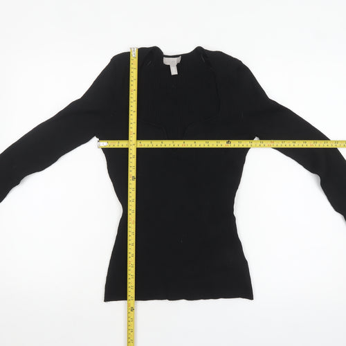 H&M Women's Black V-Neck Slim Fit Long Sleeve Pullover Jumper Size 12