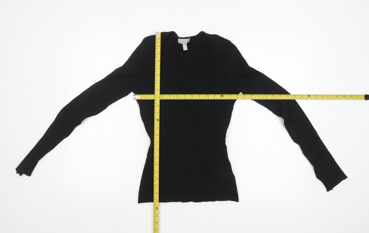 H&M Women's Black V-Neck Slim Fit Long Sleeve Pullover Jumper Size 12