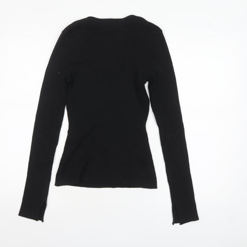 H&M Women's Black V-Neck Slim Fit Long Sleeve Pullover Jumper Size 12