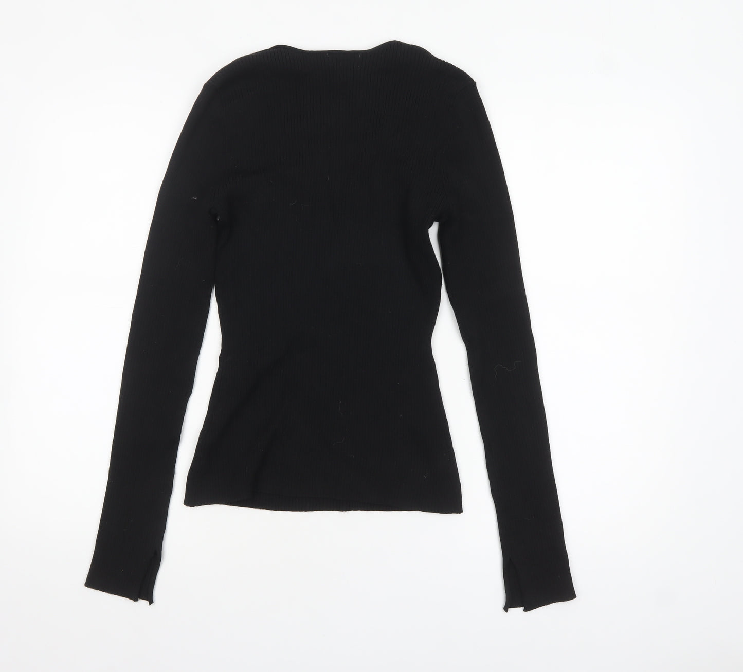 H&M Women's Black V-Neck Slim Fit Long Sleeve Pullover Jumper Size 12