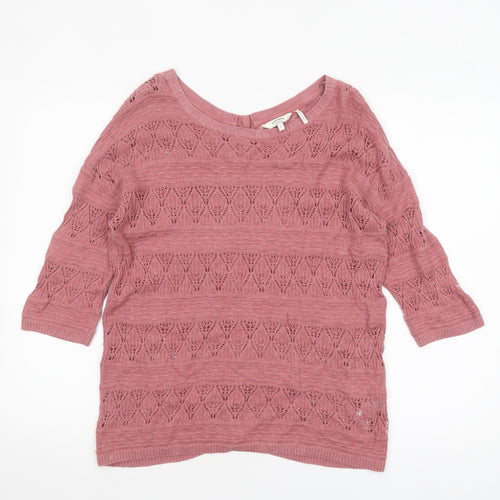 FatFace Women’s Pink Open Knit 3/4 Sleeve Cotton Cardigan Size 8