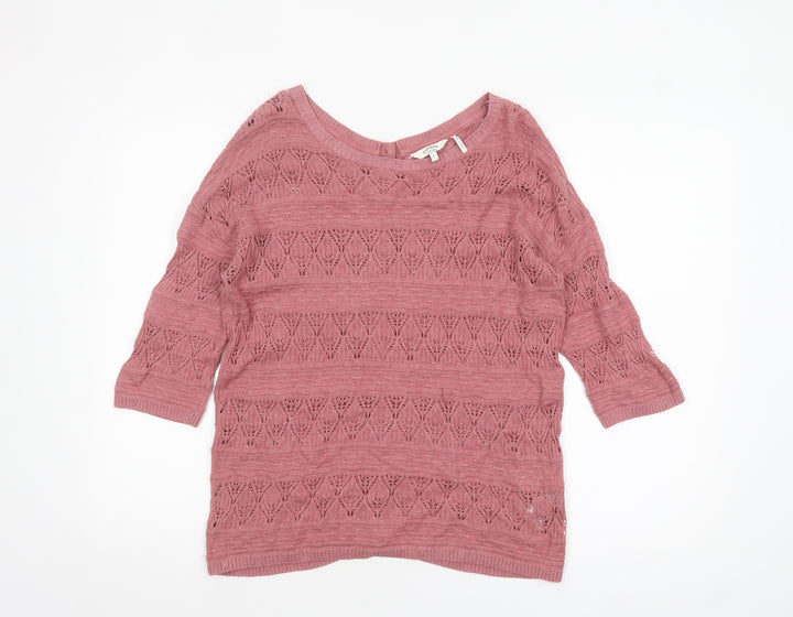 FatFace Women’s Pink Open Knit 3/4 Sleeve Cotton Cardigan Size 8