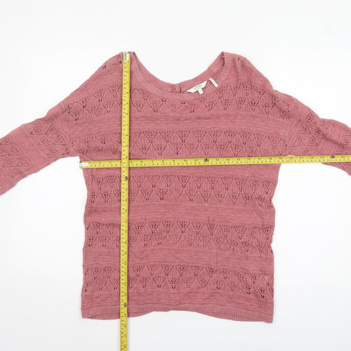 FatFace Women’s Pink Open Knit 3/4 Sleeve Cotton Cardigan Size 8