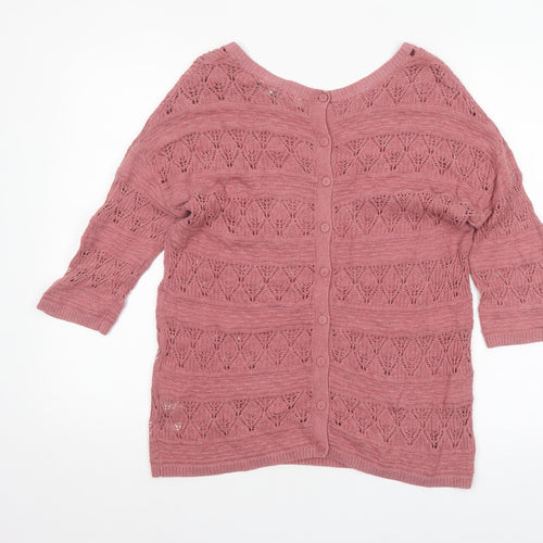 FatFace Women’s Pink Open Knit 3/4 Sleeve Cotton Cardigan Size 8