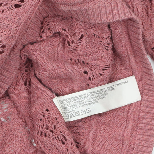 FatFace Women’s Pink Open Knit 3/4 Sleeve Cotton Cardigan Size 8
