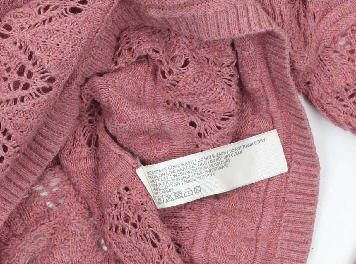 FatFace Women’s Pink Open Knit 3/4 Sleeve Cotton Cardigan Size 8