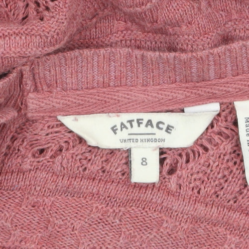 FatFace Women’s Pink Open Knit 3/4 Sleeve Cotton Cardigan Size 8