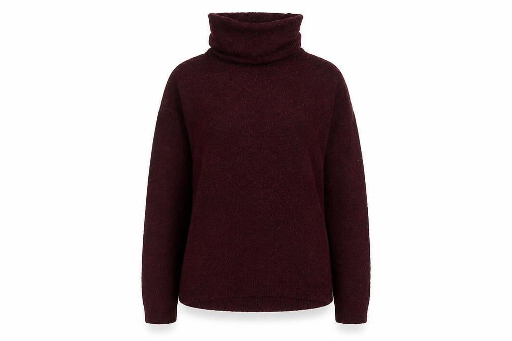 Front view of L.O.G.G. women’s red roll neck knit jumper, size UK 10