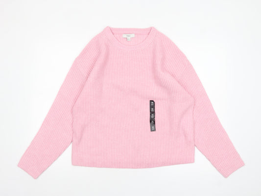 Marks and Spencer Women Pink Chunky Knit Crew Neck Pullover Jumper Size 12