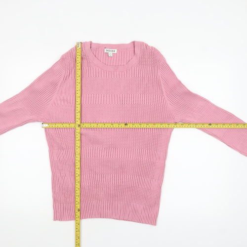 Jaeger Women Pink XL Open-Knit Cotton Crew Neck Jumper