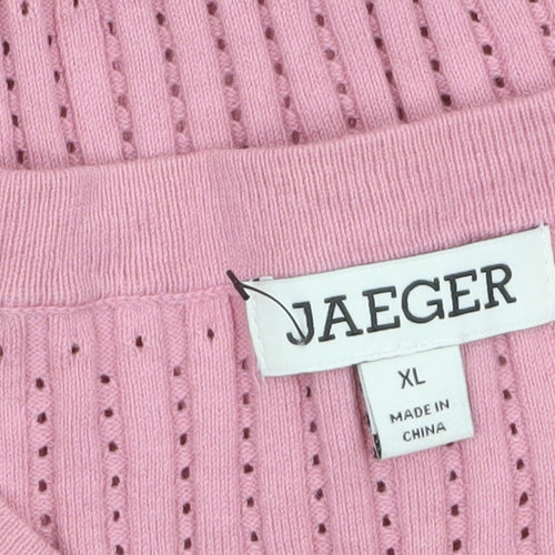 Jaeger Women Pink XL Open-Knit Cotton Crew Neck Jumper