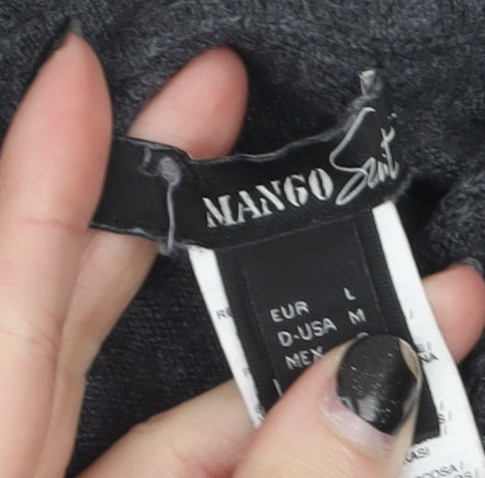 Mango Women’s Grey V-Neck Open-Knit Jumper Size 14