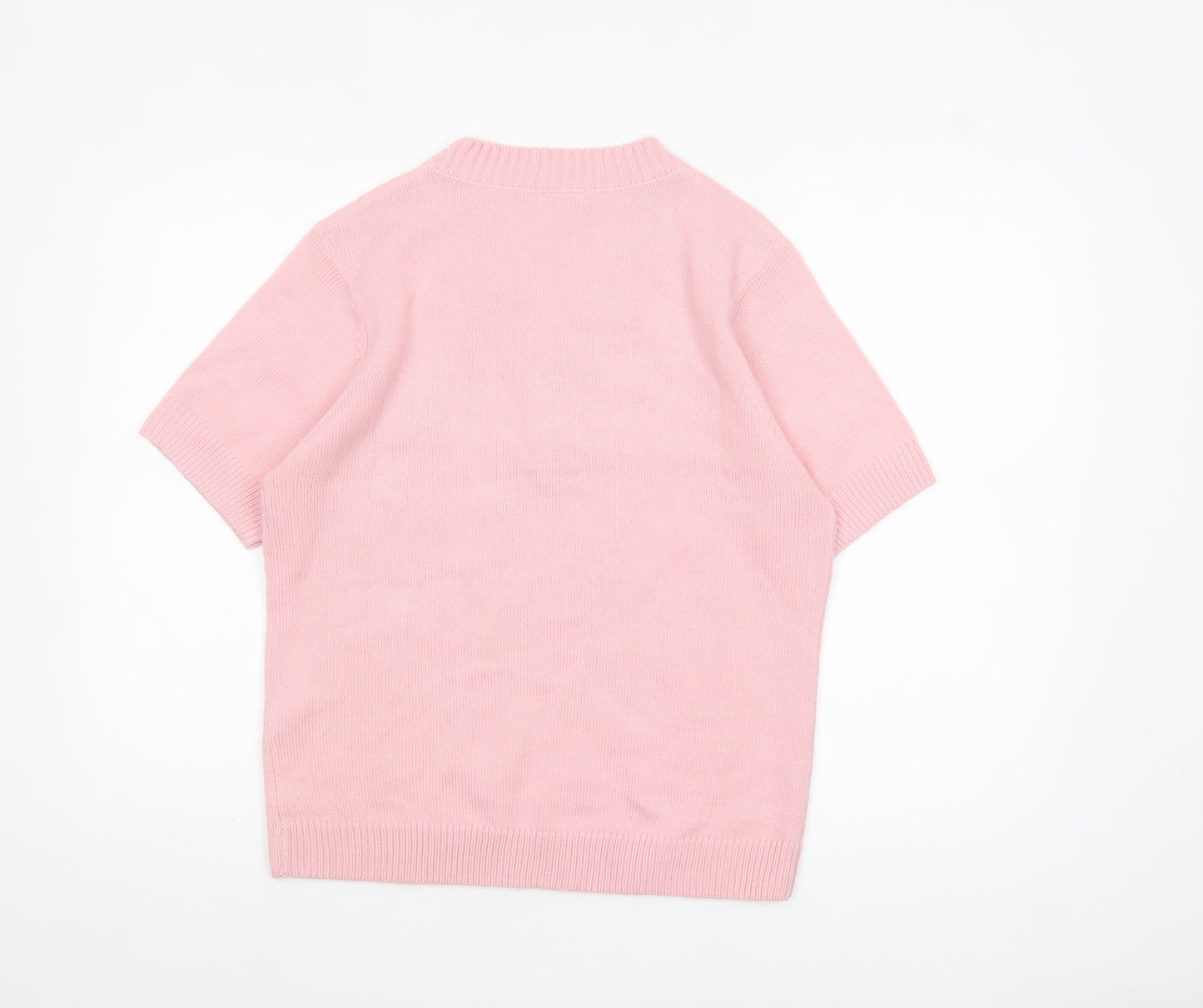Damart Women Pink M Henley V-Neck Short Sleeve Acrylic Jumper