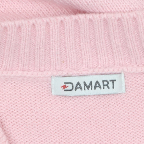 Damart Women Pink M Henley V-Neck Short Sleeve Acrylic Jumper