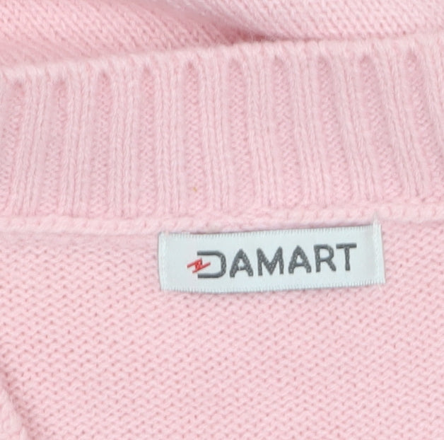 Damart Women Pink M Henley V-Neck Short Sleeve Acrylic Jumper