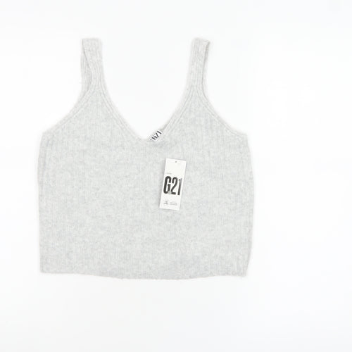 George Women’s Grey V-Neck Cropped Knit Tank Top L