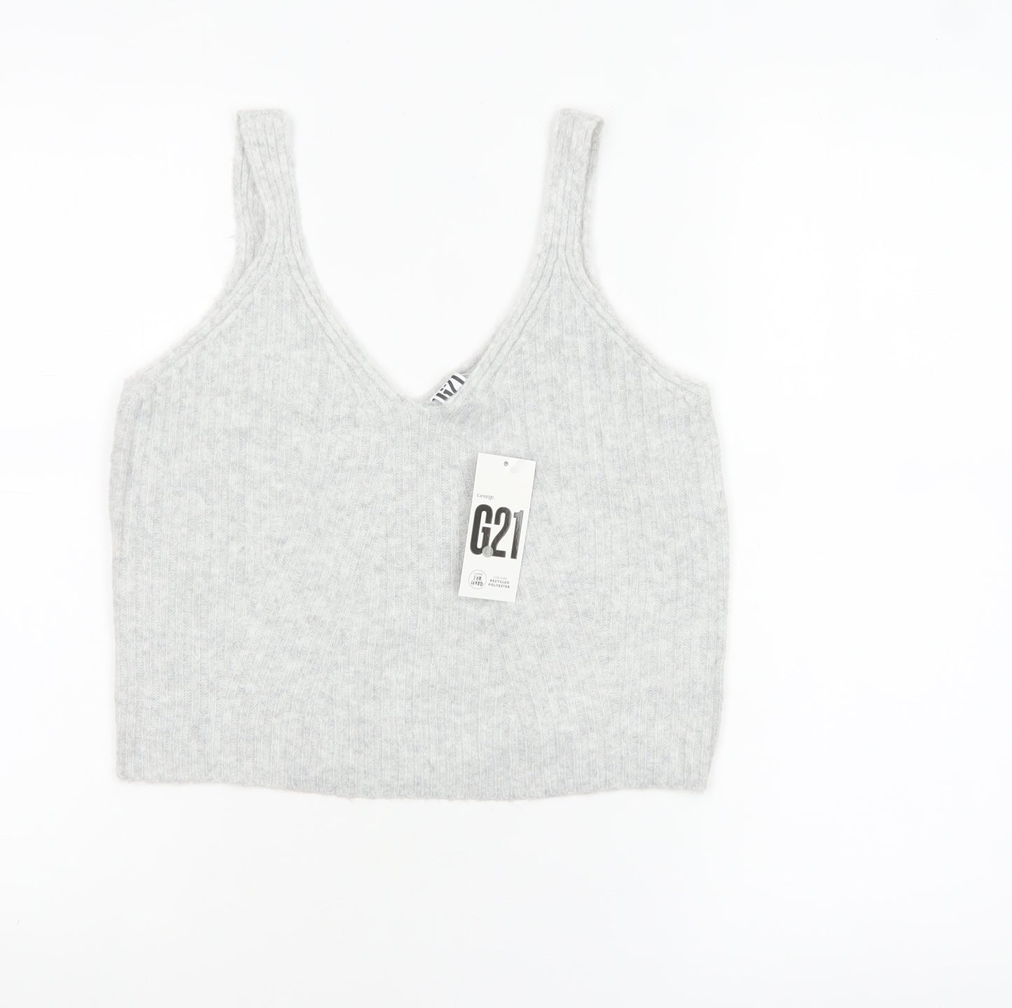 George Women’s Grey V-Neck Cropped Knit Tank Top L