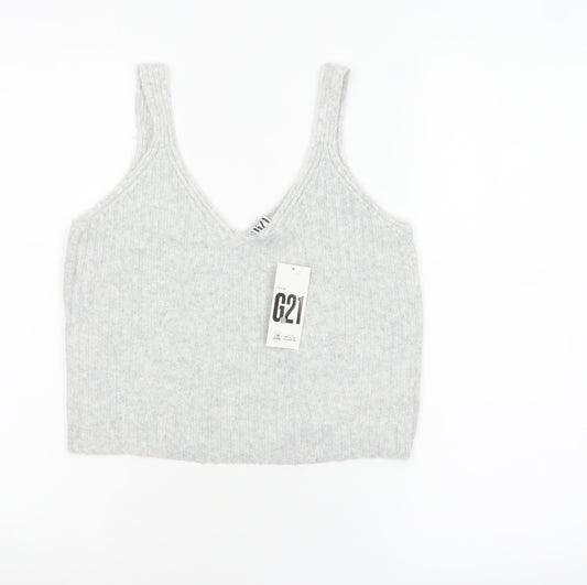 George Women’s Grey V-Neck Cropped Knit Tank Top L