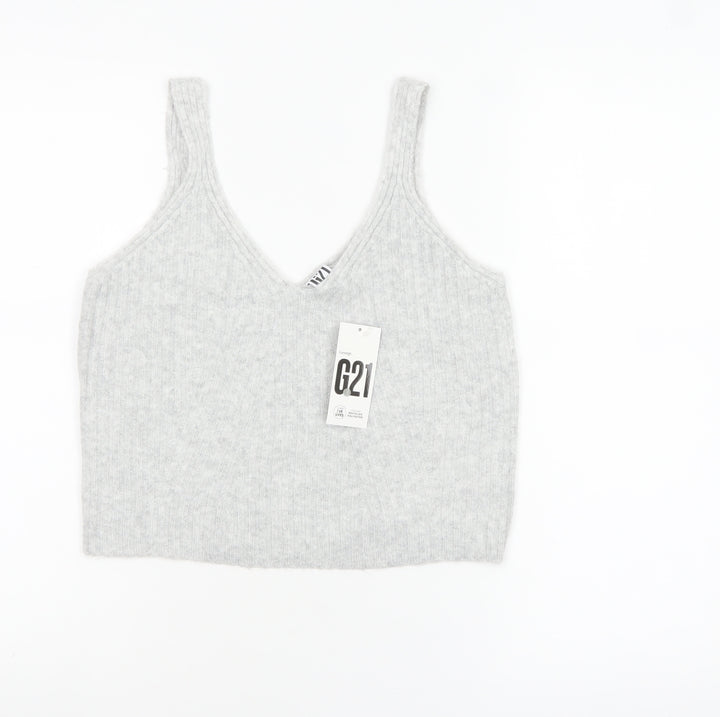 George Women’s Grey V-Neck Cropped Knit Tank Top L