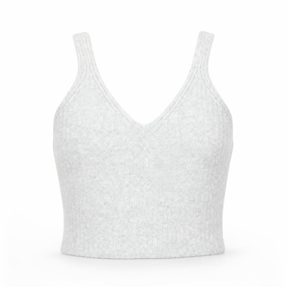 George Women’s Grey V-Neck Cropped Knit Tank Top L