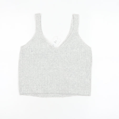George Women’s Grey V-Neck Cropped Knit Tank Top L