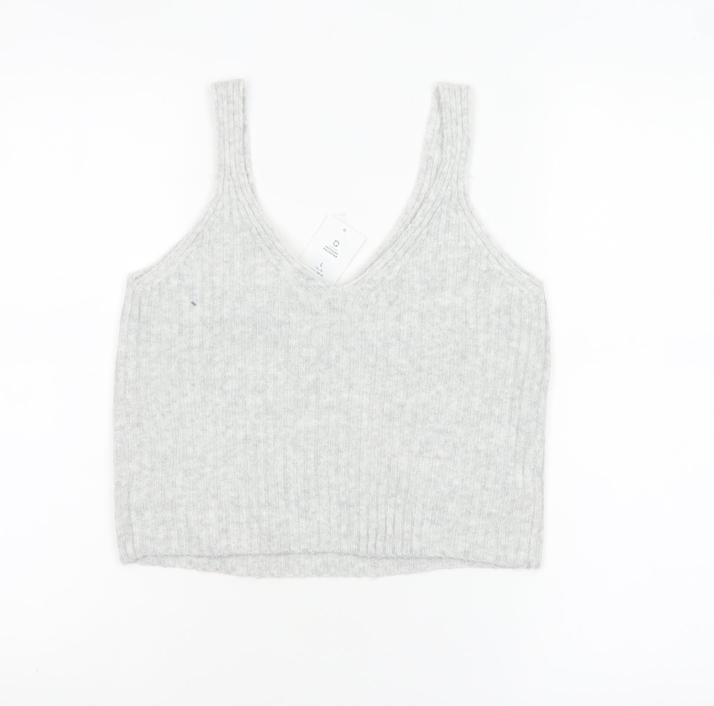 George Women’s Grey V-Neck Cropped Knit Tank Top L