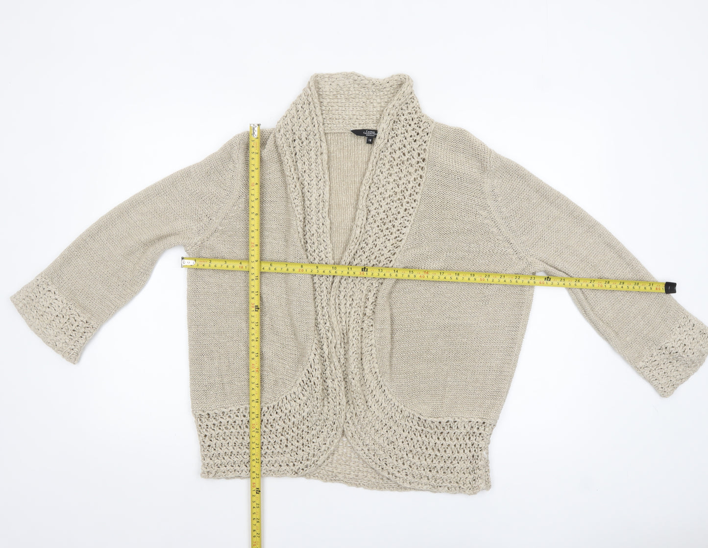 Debenhams Women Beige Open-Knit Cardigan Size 18
