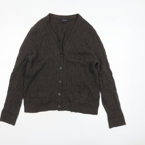 Lands' End Women's Brown Wool Cable-Knit Cardigan L