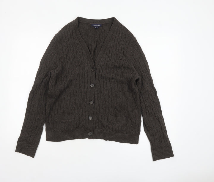 Lands' End Women's Brown Wool Cable-Knit Cardigan L