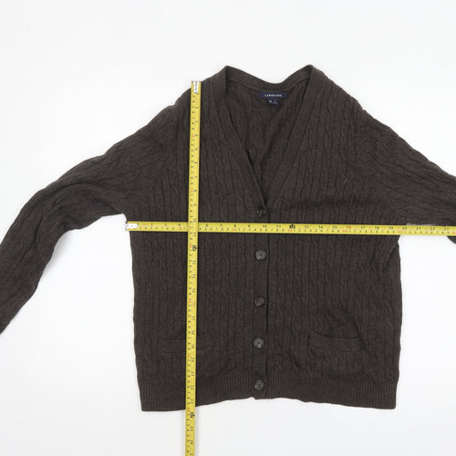 Lands' End Women's Brown Wool Cable-Knit Cardigan L