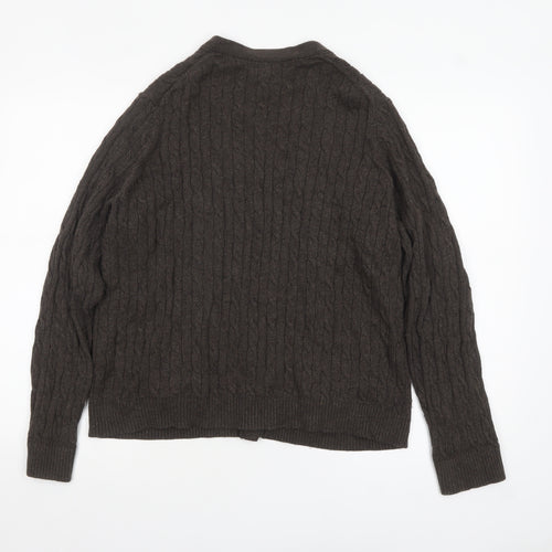 Lands' End Women's Brown Wool Cable-Knit Cardigan L