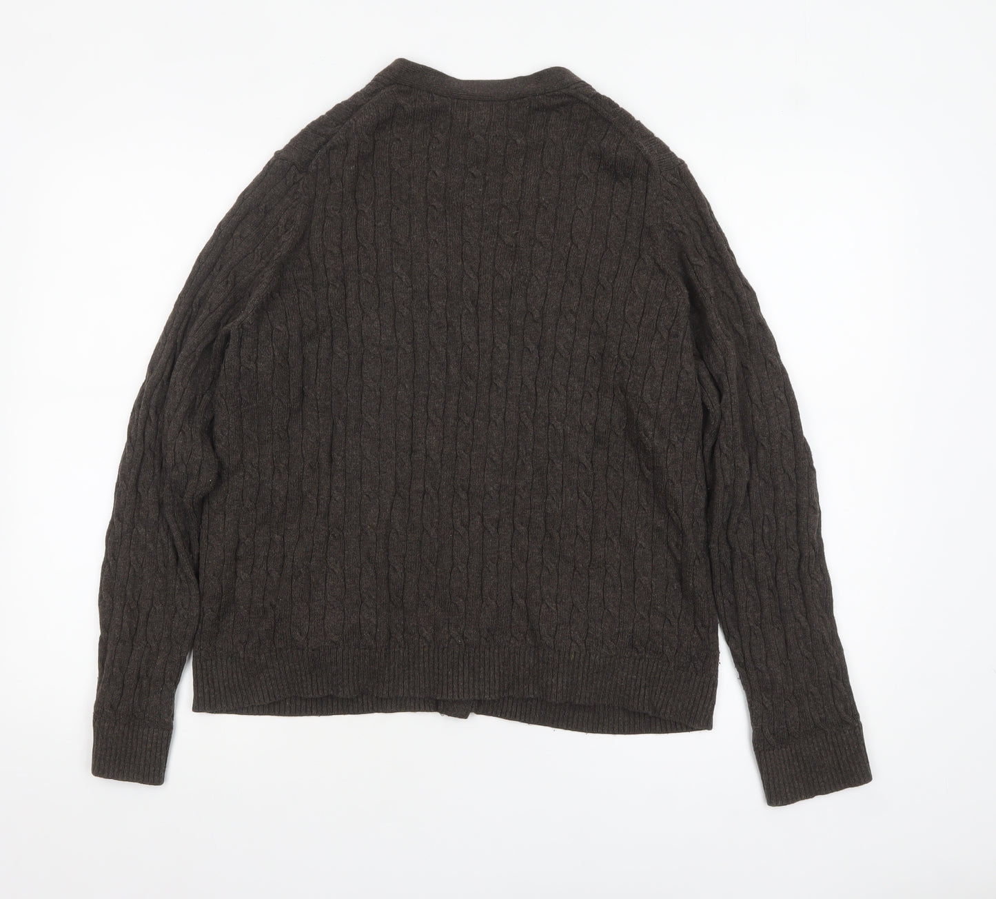 Lands' End Women's Brown Wool Cable-Knit Cardigan L
