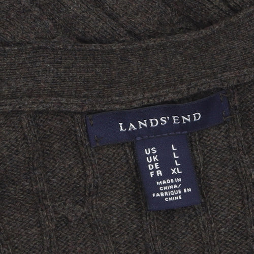 Lands' End Women's Brown Wool Cable-Knit Cardigan L