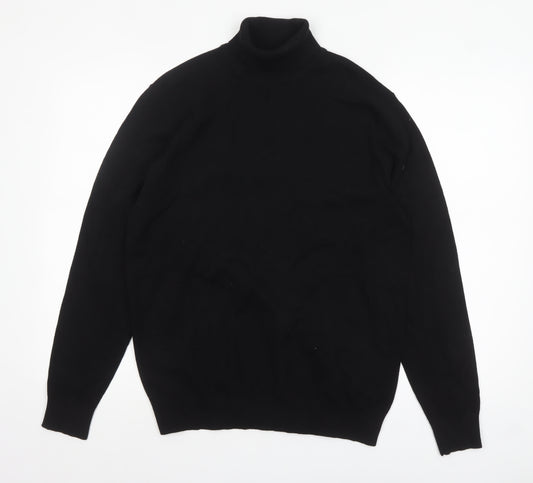 Next Mens Black High Neck Cotton Knit Jumper M Regular Fit