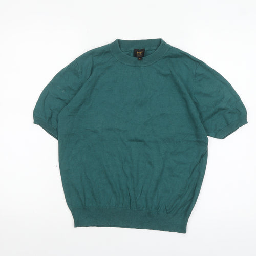 Pop England Women's Green Short Sleeve Crew Neck Cotton Pullover Jumper Size 4