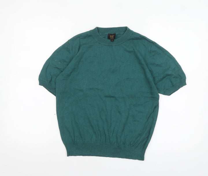 Pop England Women's Green Short Sleeve Crew Neck Cotton Pullover Jumper Size 4
