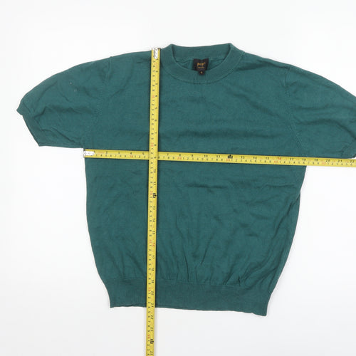 Pop England Women's Green Short Sleeve Crew Neck Cotton Pullover Jumper Size 4